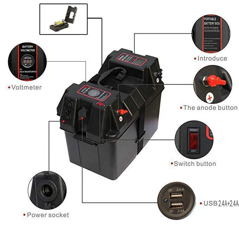 Supplier Outdoor Charger Combination Case USB Voltmeter 12V Portable Solar Smart Marine Battery Storage Box
