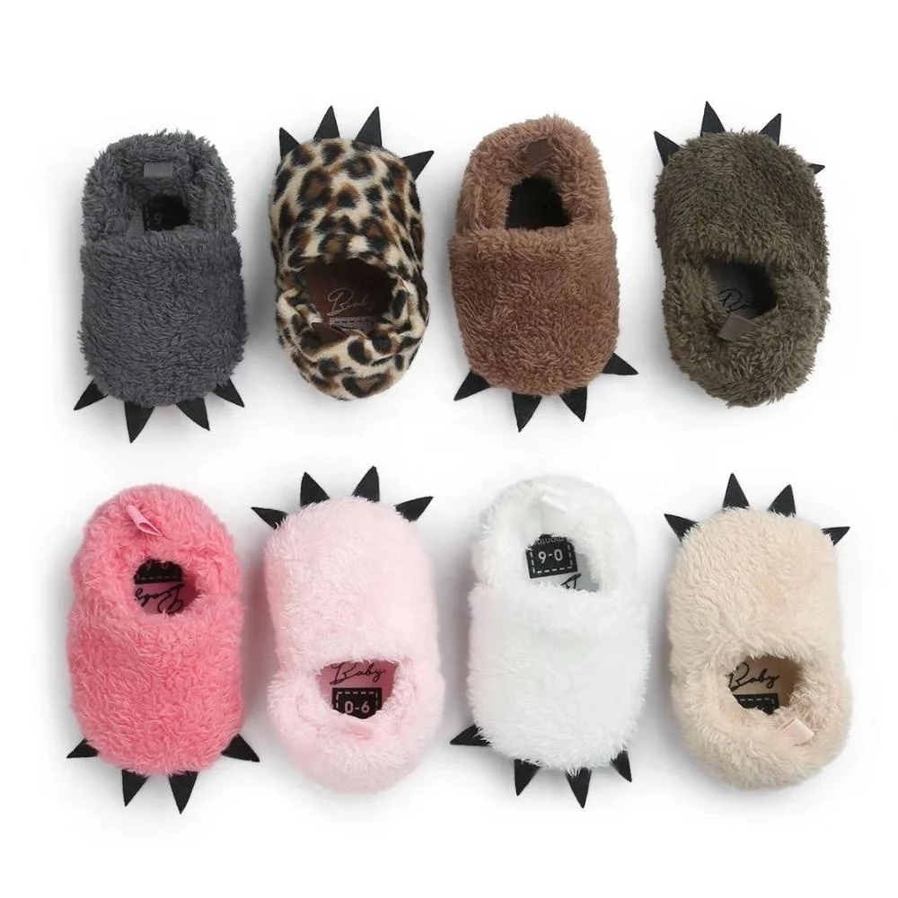 Wholesale Infant Wool Slipper Leopard Warm Home Bear Paw Boots Plush Baby Indoor Shoes