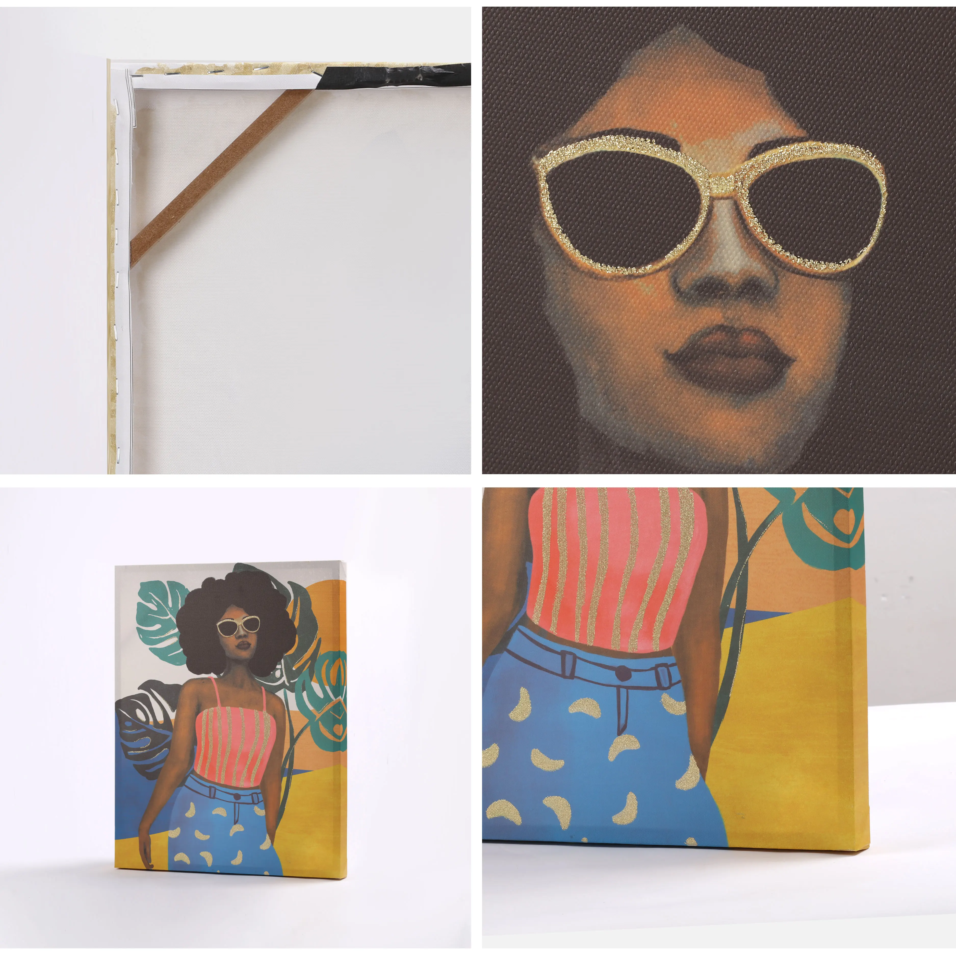 Classical Art Modern Portrait Wall Decor Black African Sunglasses Women Canvas Art Printing Other Oil Painting
