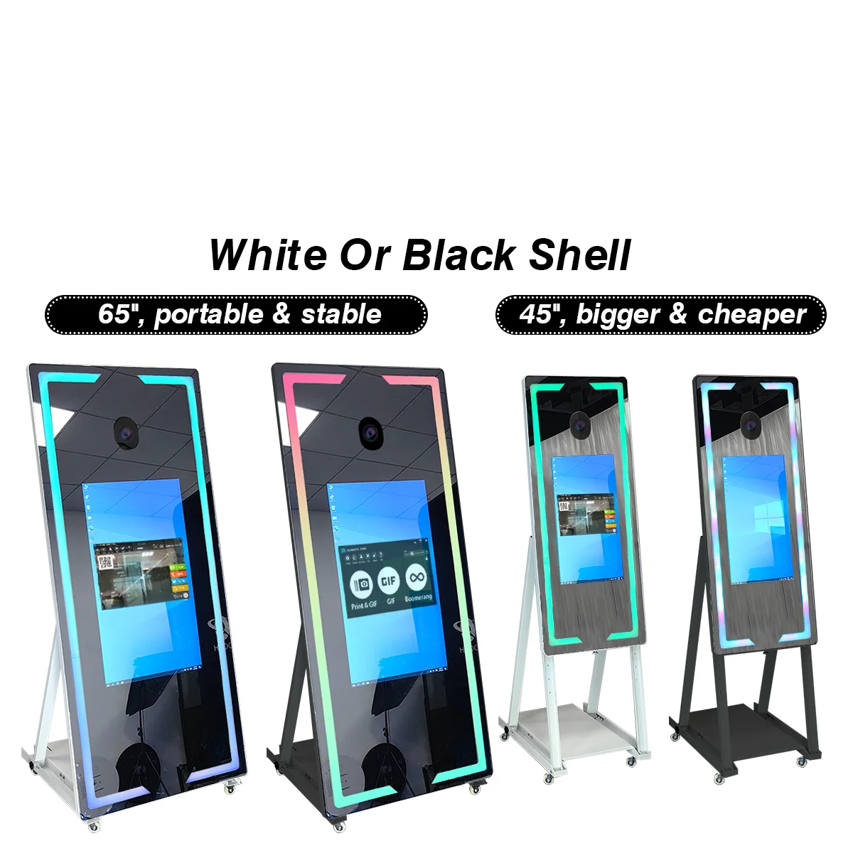 Party events photobooth portable selfie magic mirror photo booth touch screen machine led frame kiosk with camera and printer