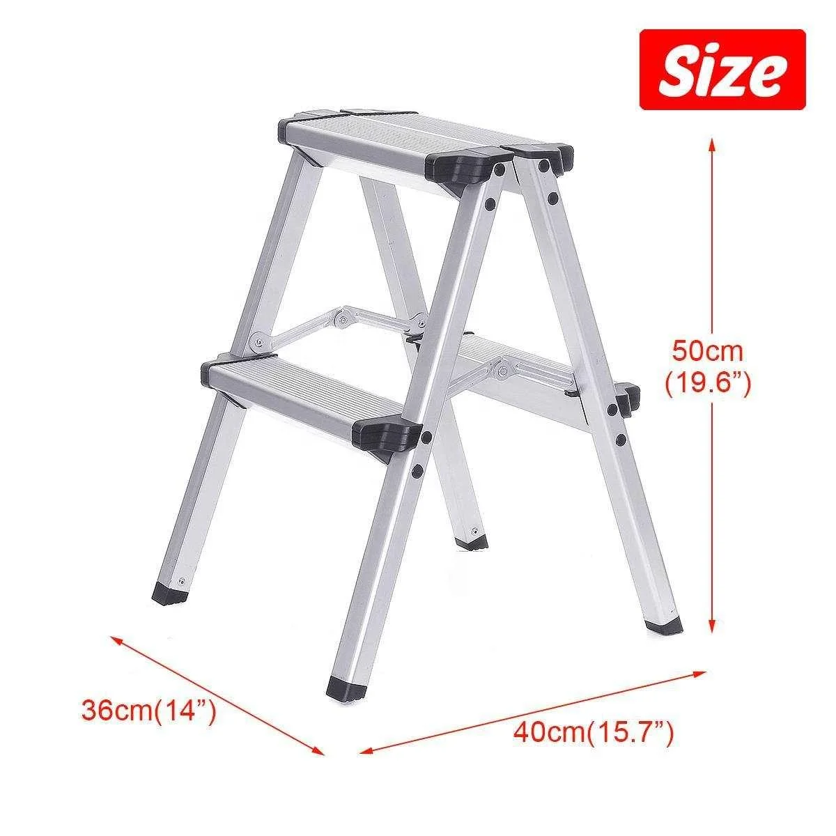 36x40x50cm 150KG Maximum Load Aluminum Folding Ladder Anti Slip Safety Platform Stairs Ladder Maximum Load 2 Step Stool Ladder