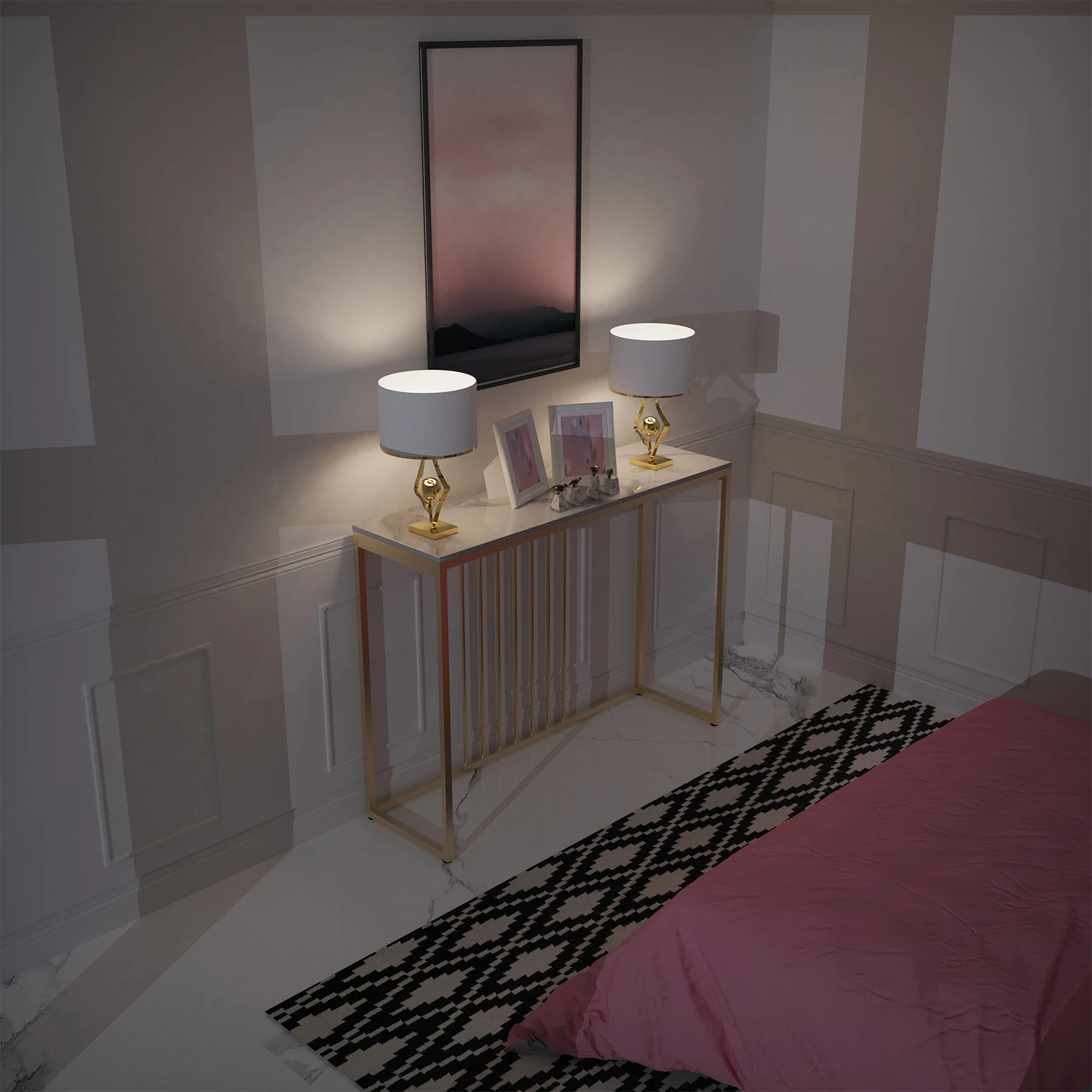 Modern Accent Entryway 39.4 Inch Long Console Table for Foyer Sintered Stone Sofa Hallway Entry Table Gold Metal Legs