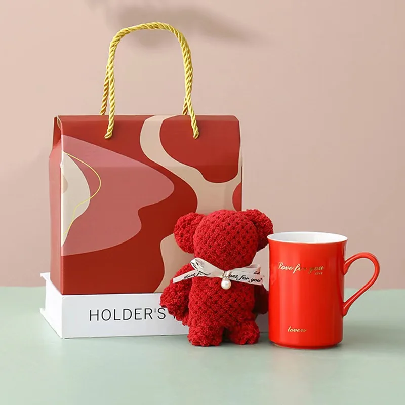 luxury gift set wedding gift box set opening small gift bear Mug customized logo porcelain cup