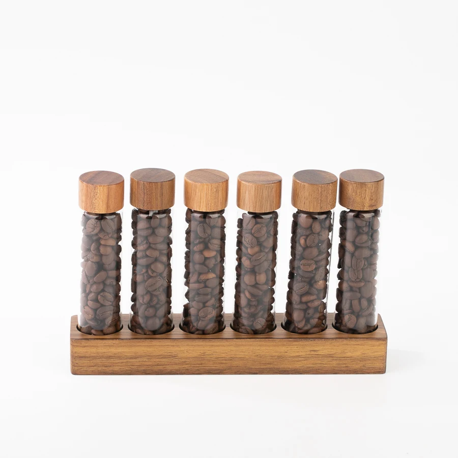 Coffee Bean Sorting Test Tube 6 Hole Base Wood Display Rack To Store Coffee Beans For Coffee Shop Space-Saving Display Storage