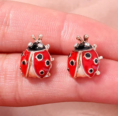 Cute simple insect diamond ladybug earrings earrings accessories female simulation animal earrings