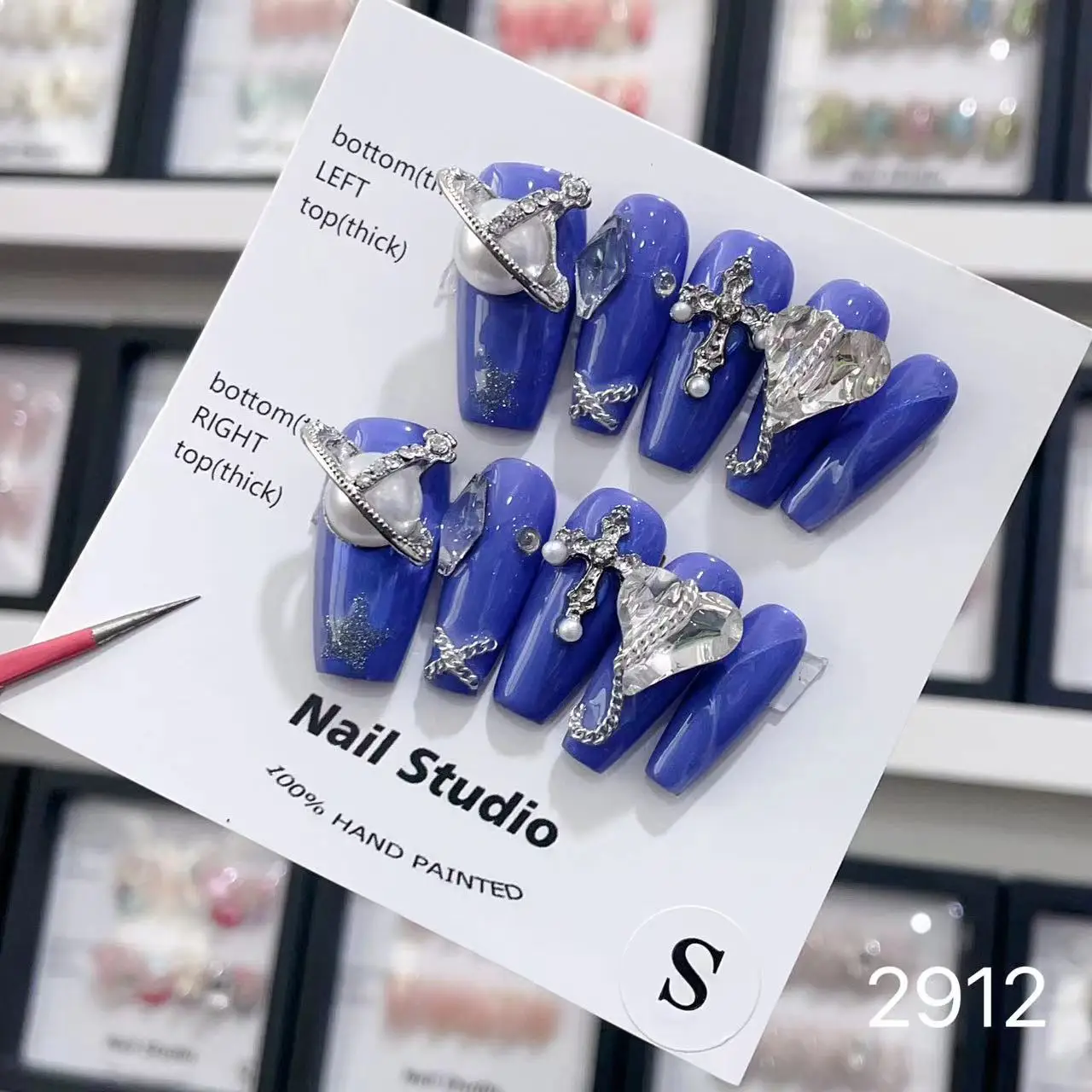 Free Samples Luxury Private Label Press On Nails Handmade Custom Thick Acrylic Nails With Rhinestones Artificial Fingernails