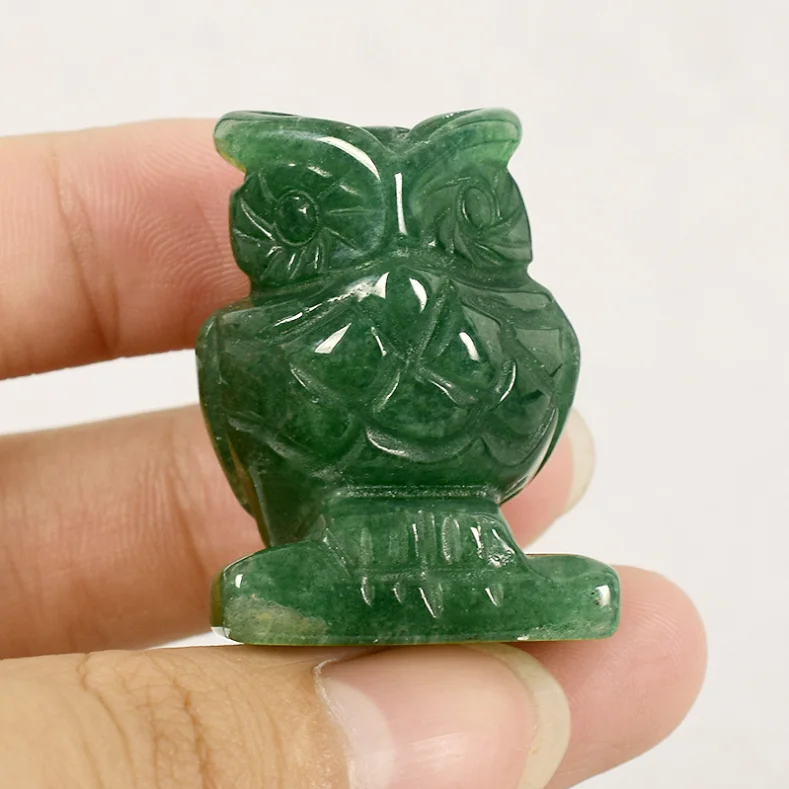 Wholesale Natural Crystal Small Animal Carving Healing Polishing Green Aventurine The Owl Decorate