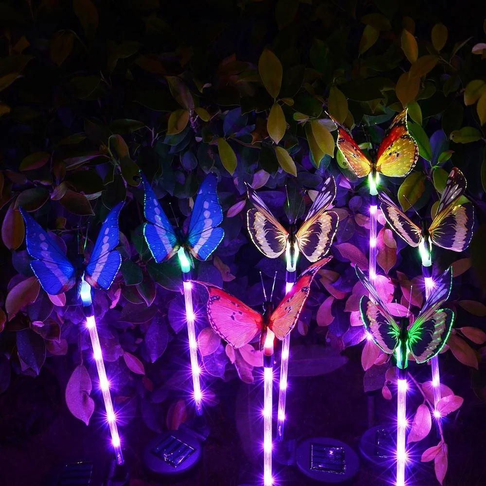 Multi-Color Changing Fiber Optic Butterfly LED Lighting Purple LED Solar Stake Lights for Garden Decoration