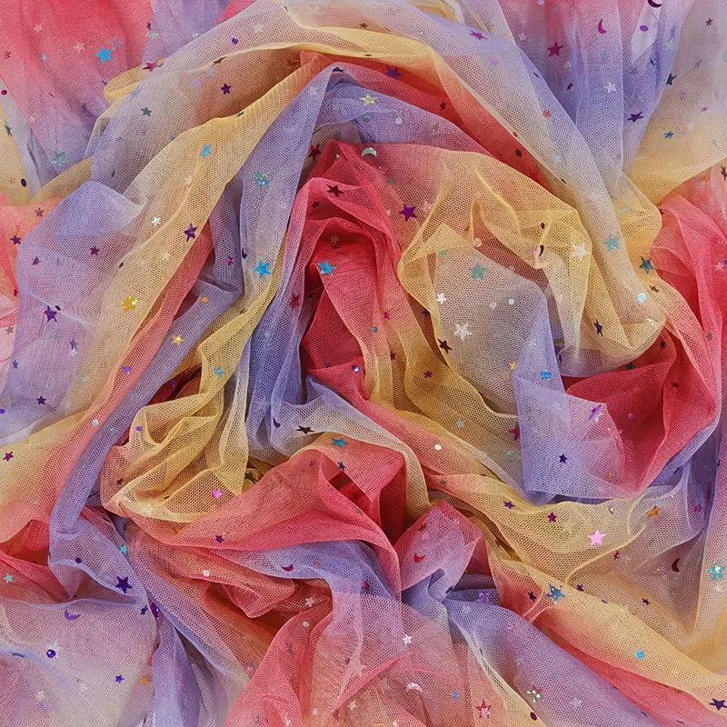 Twinkle Twinkle Little Star 100% Polyester Shiny Tulle Sequins Net Lace Fashion Lace Fabric Tulle For Girls Skirts Solid