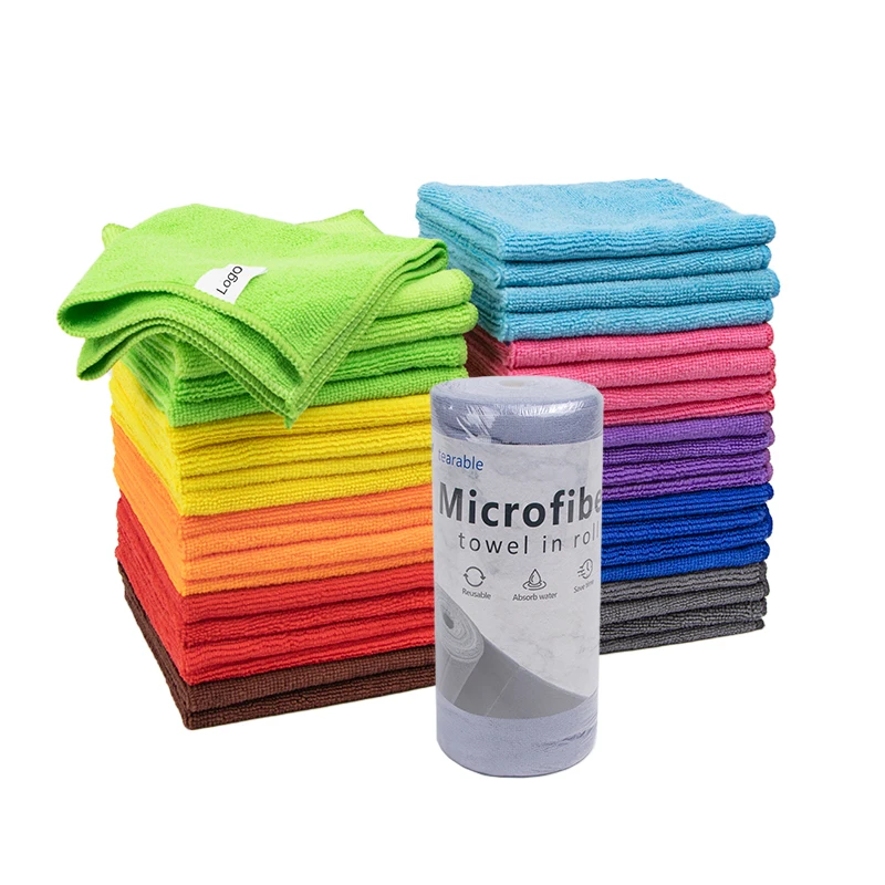 Customized Tear Away Cleaning Cloths Microfiber Cleaning Cloth Roll Disposable Kitchen Reusable Towel Rolls
