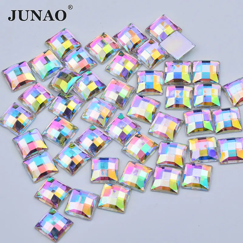 JUNAO 2000pcs 17 Colors 10mm Acrylic Crystal Stones Non Hotfix Strass Flatback Square Crystal AB Rhinestones For Clothes Crafts