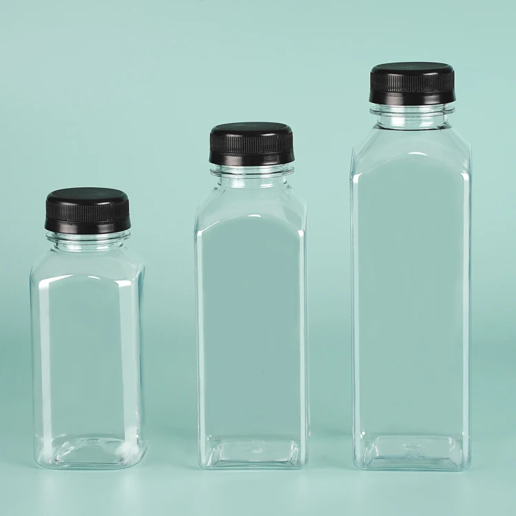 8oz 12oz 16oz Reusable Transparent Disposable Plastic Juice Bottle Beverage Containers Bottles With Screw Cover