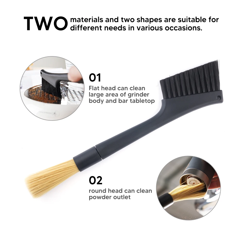 I Cafilas Double Head Coffee Cleaning Brush BPA-Free Head Sweeping Plate Brush Tail Cylindrical Brush
