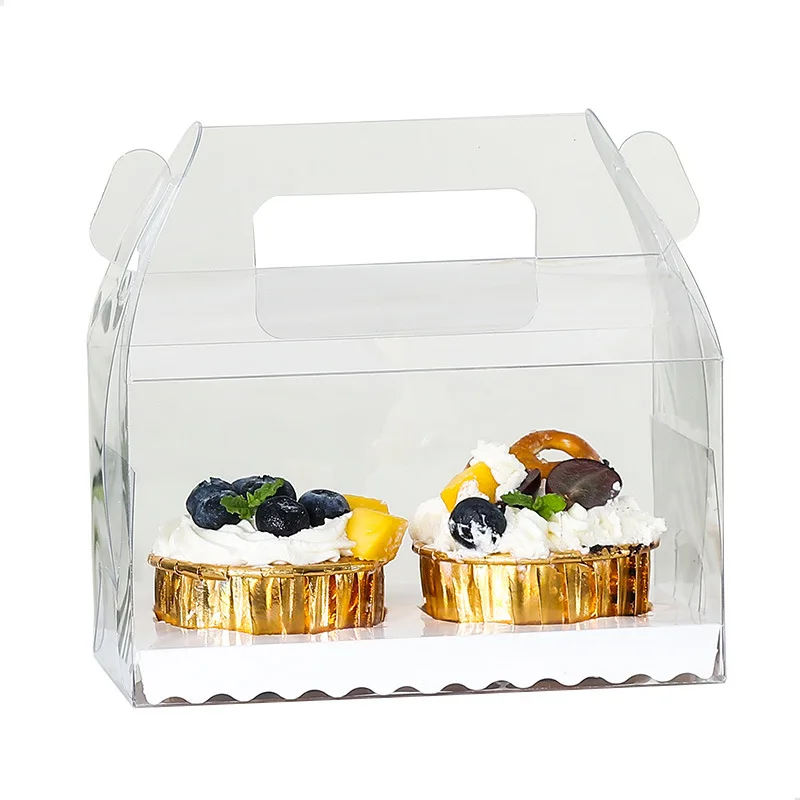 1 2 3 hole PET Portable Pastries cupcake box transparent muffin cup cake boxes with handle eco-friendly cupcake cake boxes