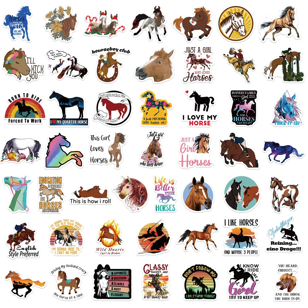50pcs Cartoon horse animal Uv Proof Waterproof Vinyl Sticker Paper Custom Die Cut Adhesive Logo Sticker