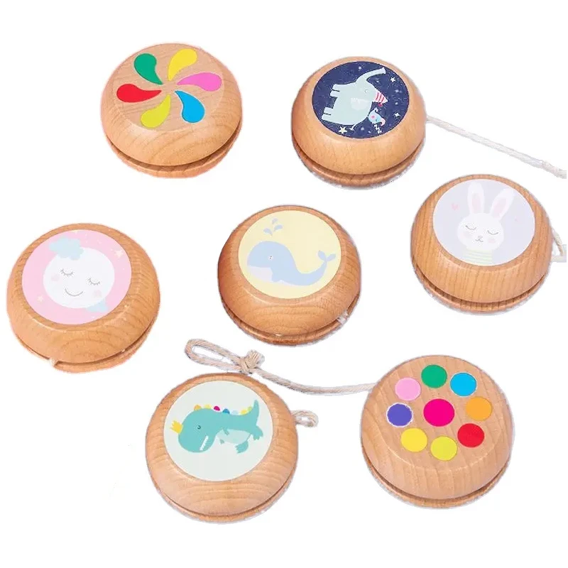 Kids Wooden Toy for Boys Girls Yoyo Balls Colorful Cartoon Animals Children Stress Relief Toys Funny Gifts