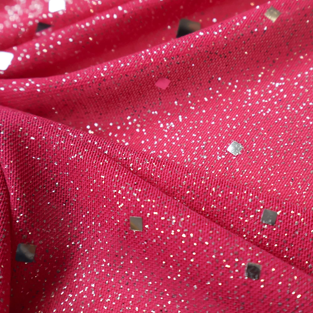 Custom high quality glitter glitter powder dyed lace fabric with sequins 100 polyester garment skirt fabric