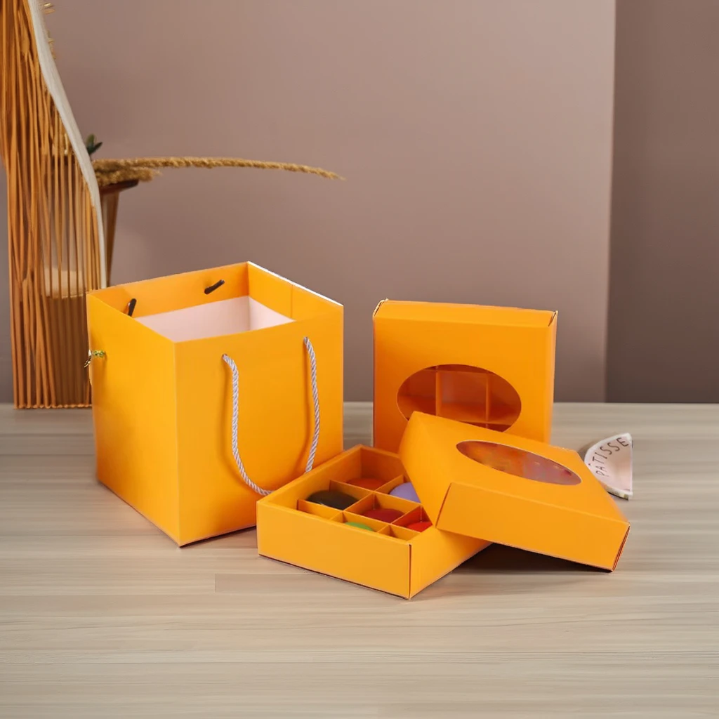 Custom Rectangle Printed Macron Chocolate Gift Packaging Box Food Grade Paperboard PVC Windows Wholesale Foil Specifications