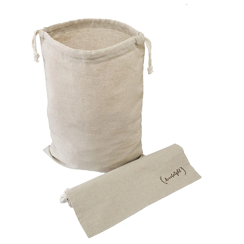 Custom Logo Reusable Natural Drawstring Cotton Linen Corn Pouches Cereal Bags