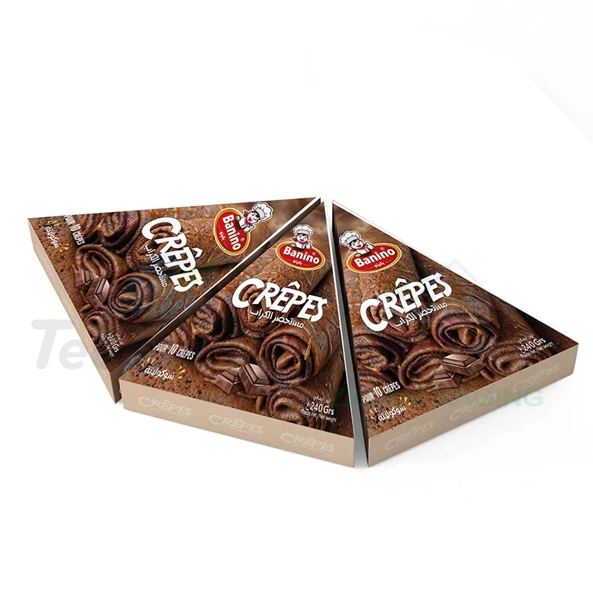 Eco Friendly Biodegradable Cheap Take Out Crepes Triangle Box Custom Waffle Cake Cookies Bakery Lunch Picnic Burger Paper Box