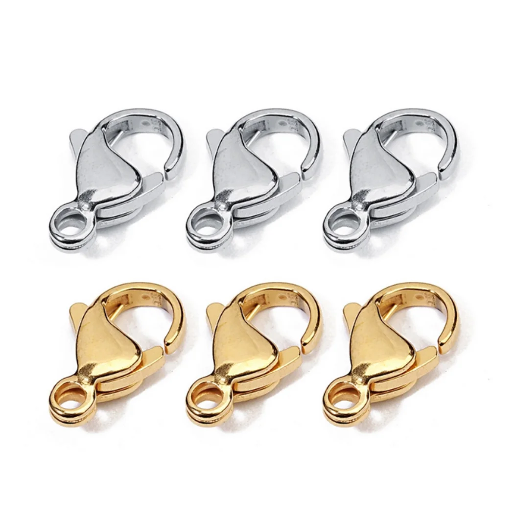 Hot sale 9mm 10mm 11mm 12mm 13mm 15mm Wholesale stainless steel DIY make jewelry gold lobster clasps for necklace bracelets