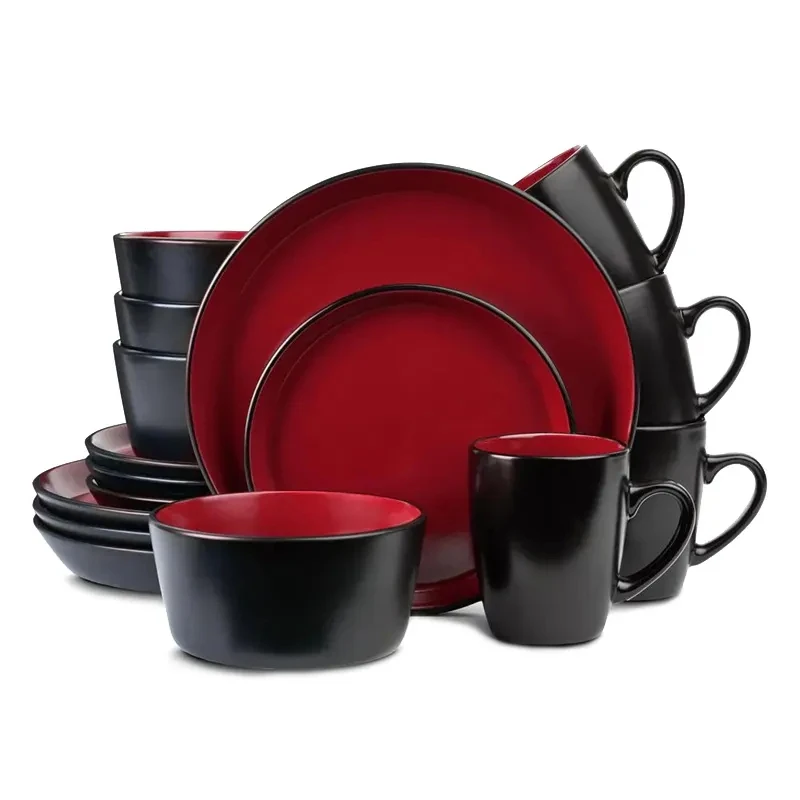 Hot Selling European and American Market Ceramic Tableware 16 Pieces Stoneware Matte Glazed Ceramic Tableware Set