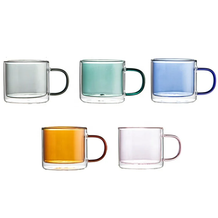 Горячая Распродажа Новый дизайн 250 мл/8,3 унции цветная стеклянная кружка с двойными стенками и ручкой