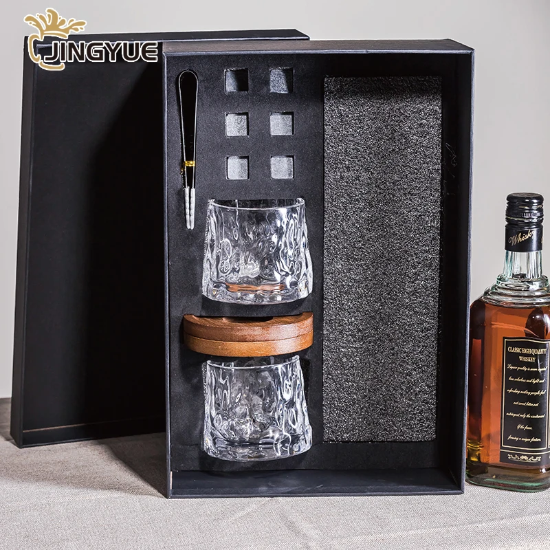 Jingyue Rotating Rock Glassware 160ml Spinning Crystal Glass Whiskey Tumbler Set with Gift Box for Whisky Bourbon Cocktail
