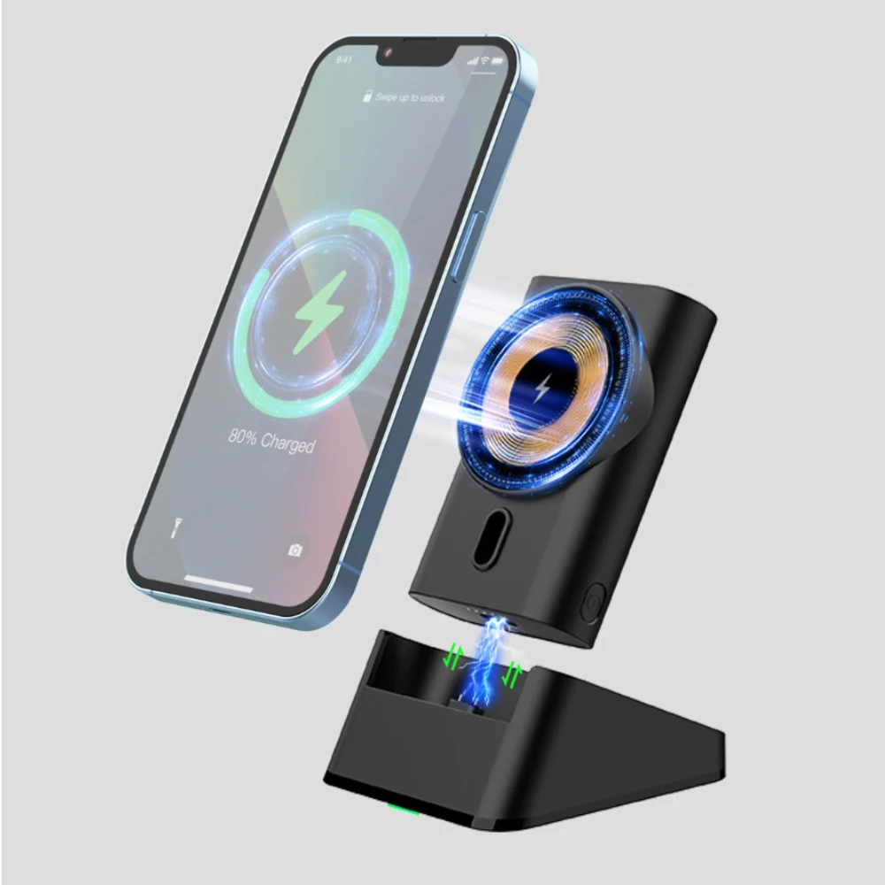 3 in 1 Magnetic Wireless Charging Powerbank Built-in Type-C Cable Phone Charger
