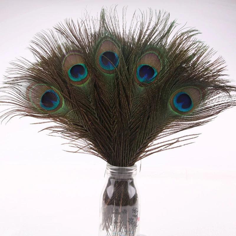 1Bag/50Pcs 25-30cm Length Natural Green Peacock Feather Decoation For