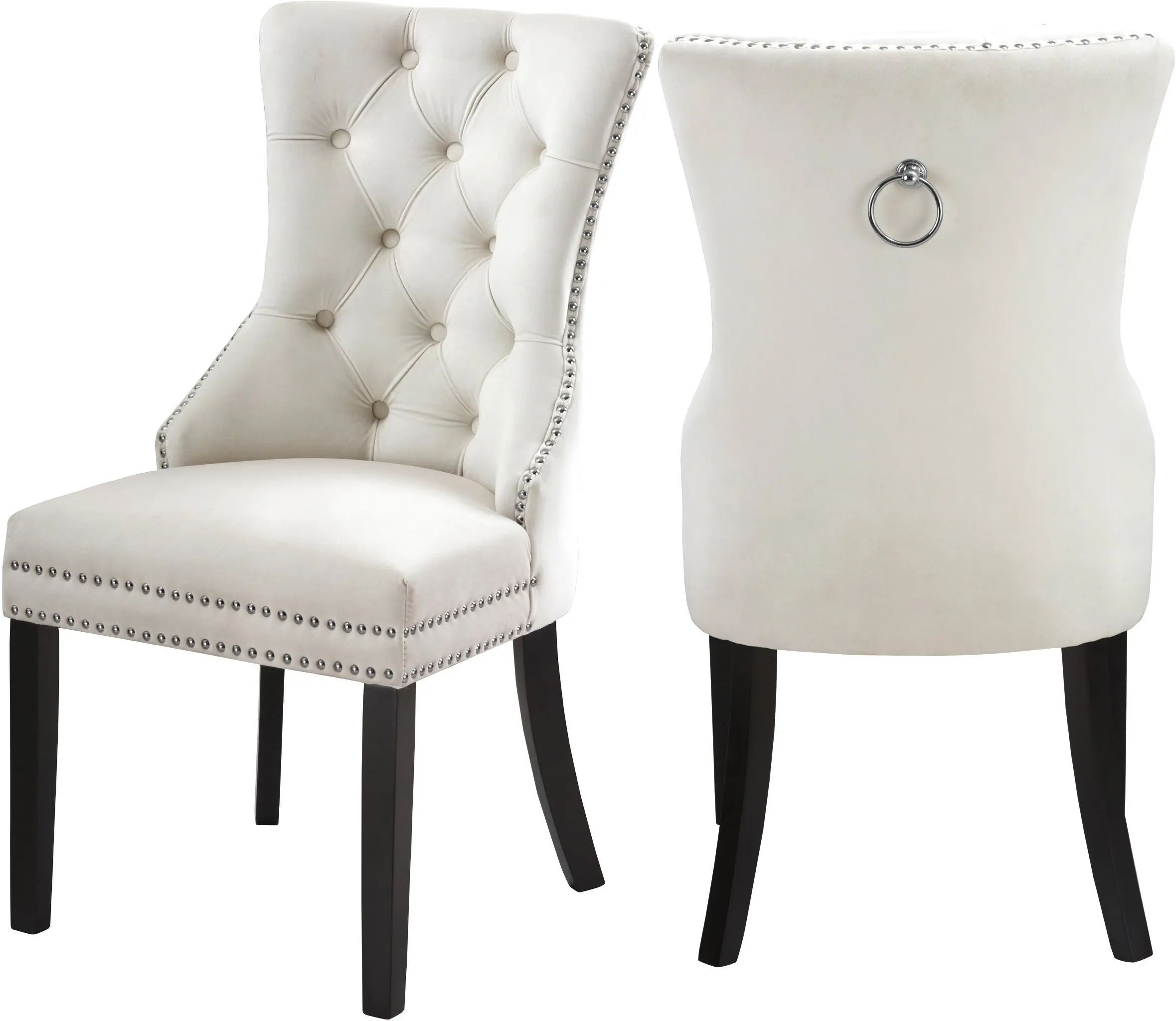 Custom Button Nail Fabric Furniture Diamond Restaurant Modern White Tufted  Luxury Dining Chairs