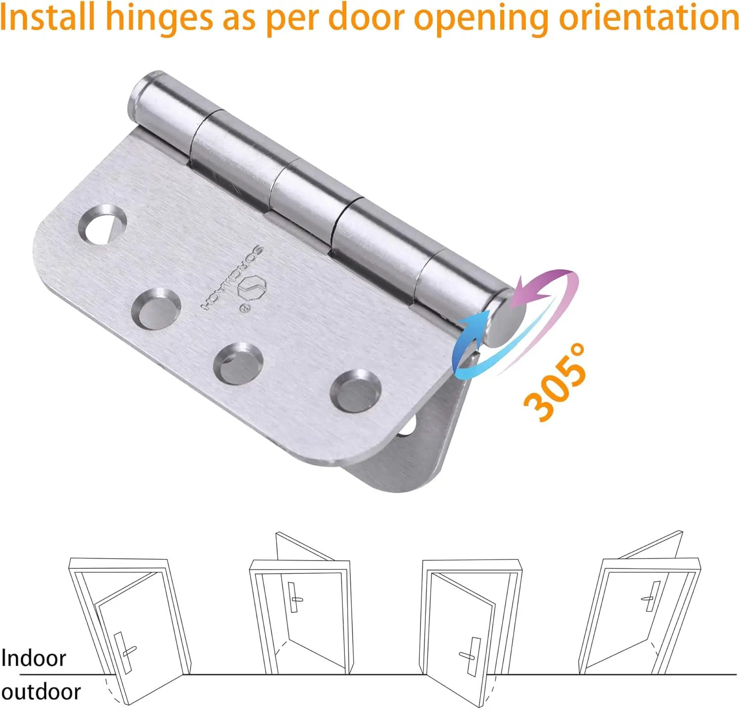 Professional Manufacturer Custom Logo Security Stud Stainless Steel Ball Bearing Door Hinge Self Closing Door Hinge