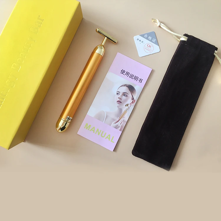 Factory Wholesale 24k Golden Pulse Skincare Facial Massage Beauty Tools T Type Electric Energy Beauty Bar
