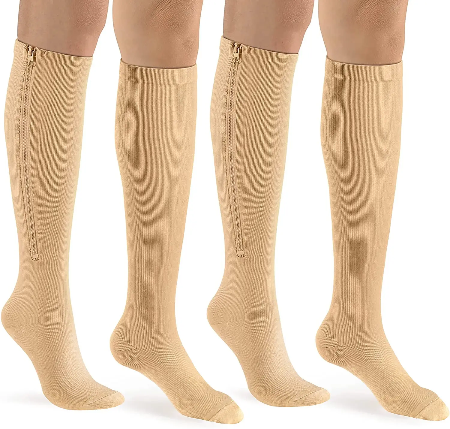 Anti slip 20-30 mmgh Close toe over the knee silicone gel custom logo compression nurse medical socks with zipper