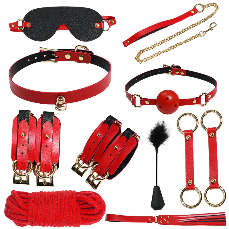 BDSM Bondage Good Quality Metal Leather Fetish Kit Restraints Slave Hot Sell China Sex Bondage Kit