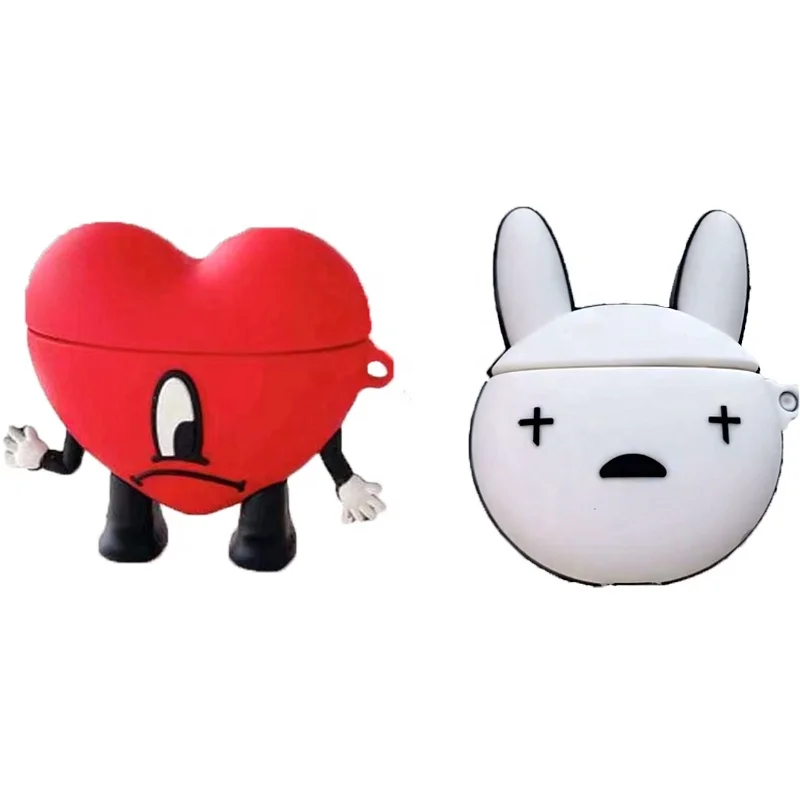 New Arrival 3d Cute Gen 2 designer silicone custom luxury red heart bad bunny for apple Airpod Case bad bunny
