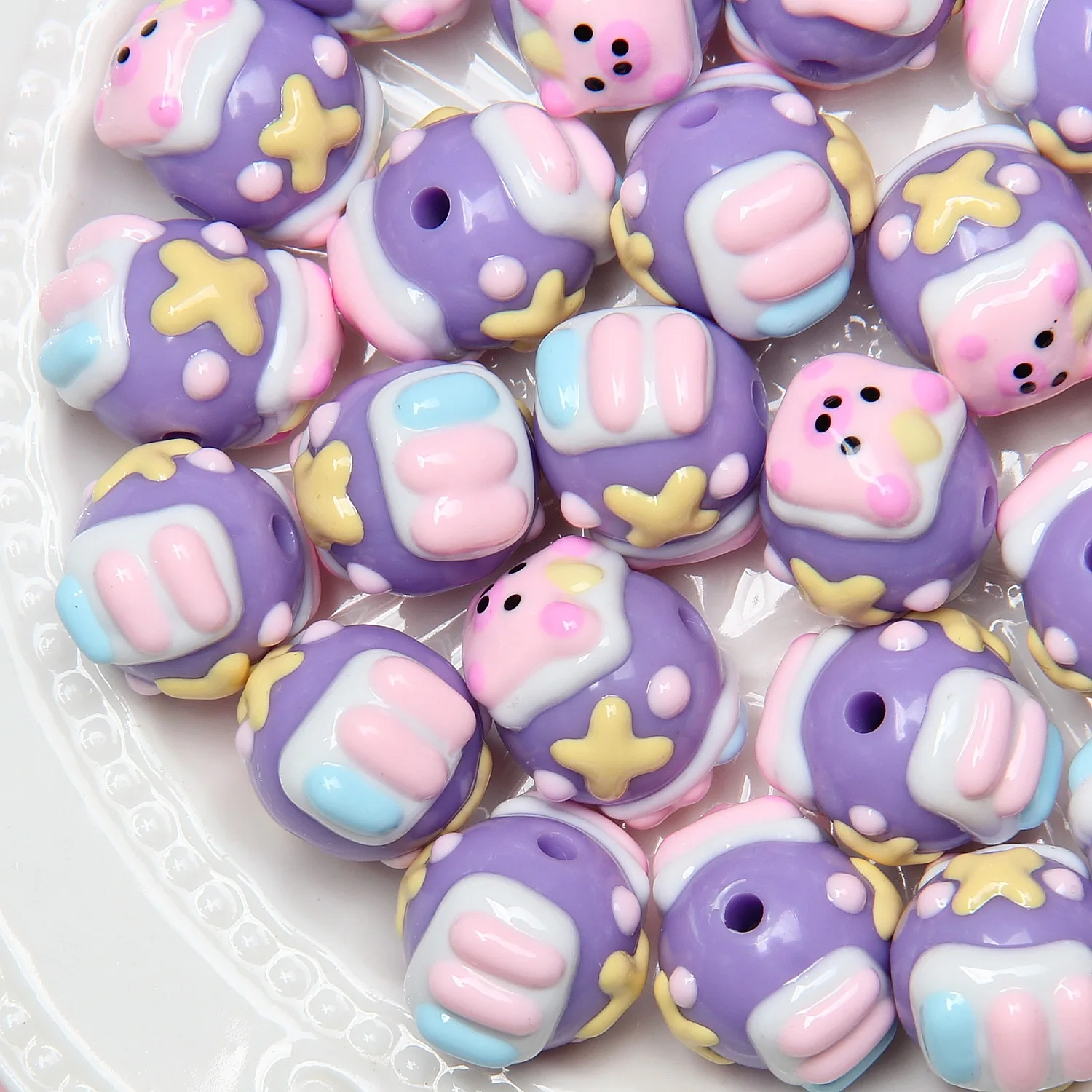 Wholesale Size 16MM Cute Hand-painted Heart Round Beads Acrylic Handmade Beads For Jewelry Phone Chain Bracelet Making