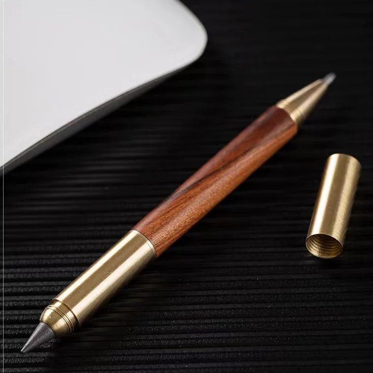 office supplies new pen brass wood barrel custom engraved logo eternal pencil 2 in 1 rollerball signature pen