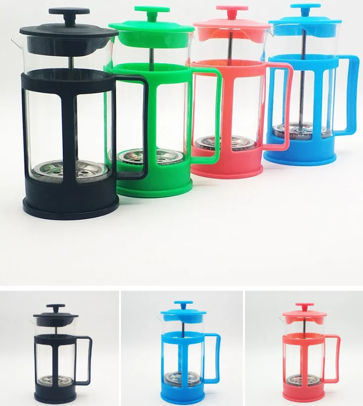 Custom logo Coffee Maker colored Borosilicate Single Cup French Press with 4 Level Filtration System Glass French Coffee Press