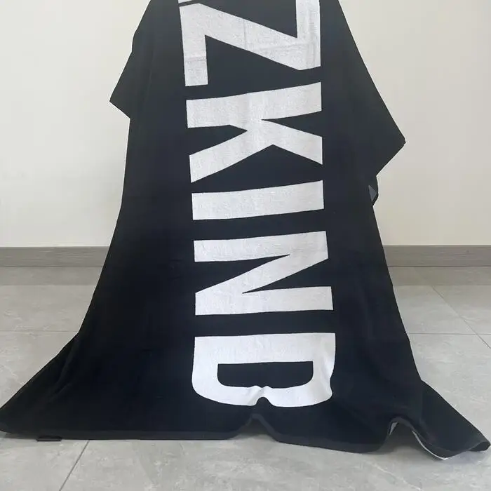 Oversized Beach Towel OEM 100%Cotton Terry Custom Logo Printed Velour Black Large Towel for Beach
