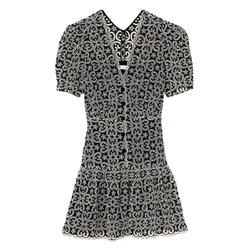 SANDRO Wholesale Custom 2022 Women Geometric Printed V-neck Mini Dress France Paris Brand Summer New Sexy Embroidery Lace