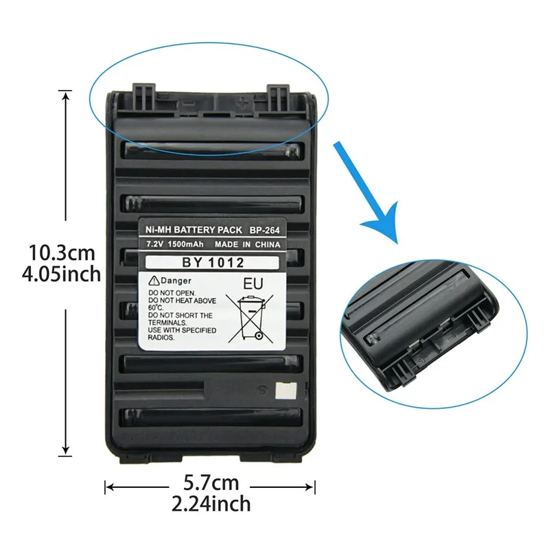 BP-264 7.2V 1500mAh Ni-MH Battery Compatible for ICOM V80 F3001 F3210 F4210 F3101D Radio Replacement Battery Pack