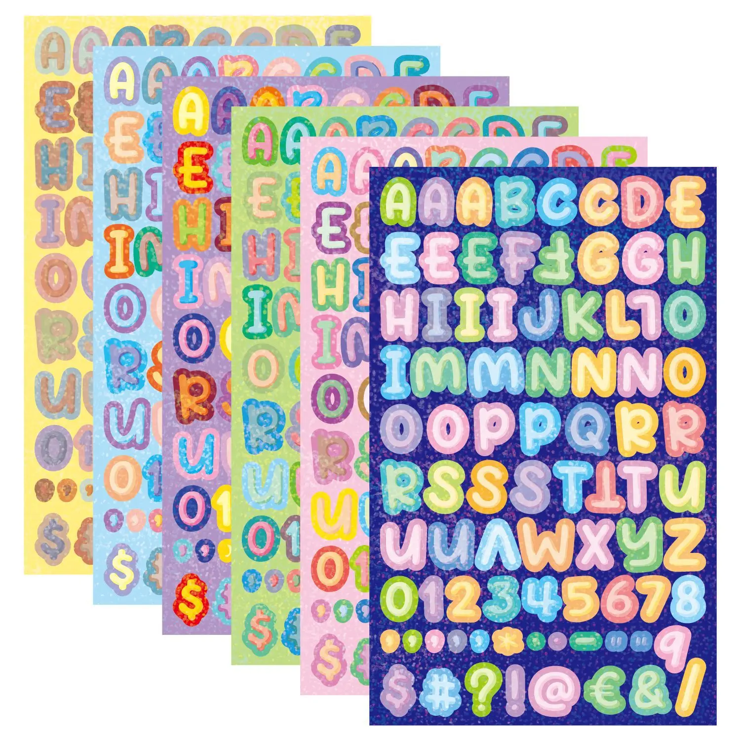 New color crystal dot laser alphanumeric stickers, cute cartoon handbook decoration symbols, English letter stickers