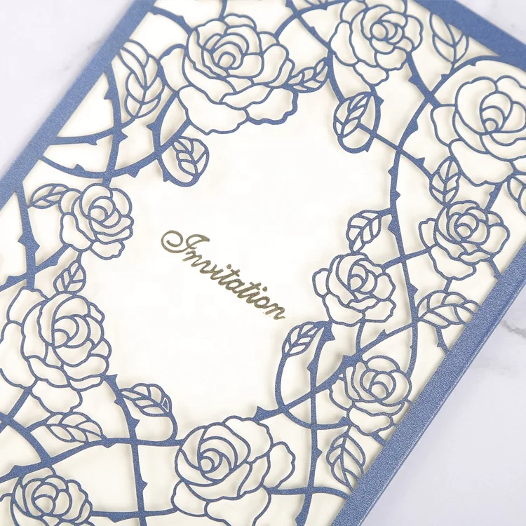 
Korean style rsvp wedding invitations blue rose laser cut wedding invitations 