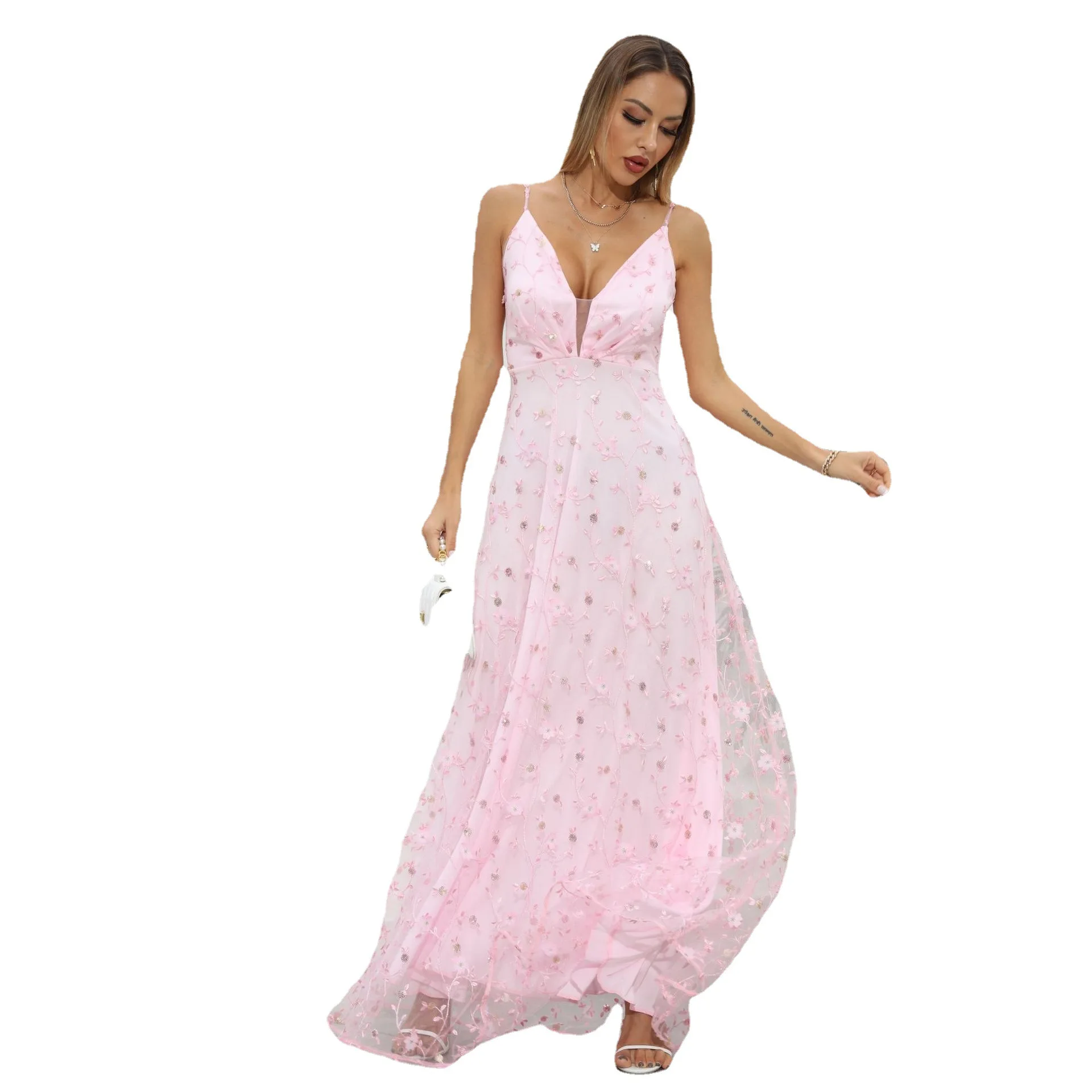 Соблазнительное женское кружевное платье с v-образным вырезом, соблазнительное вечернее длинное розовое платье для выпускного вечера, свадьбы, подружки невесты, женское