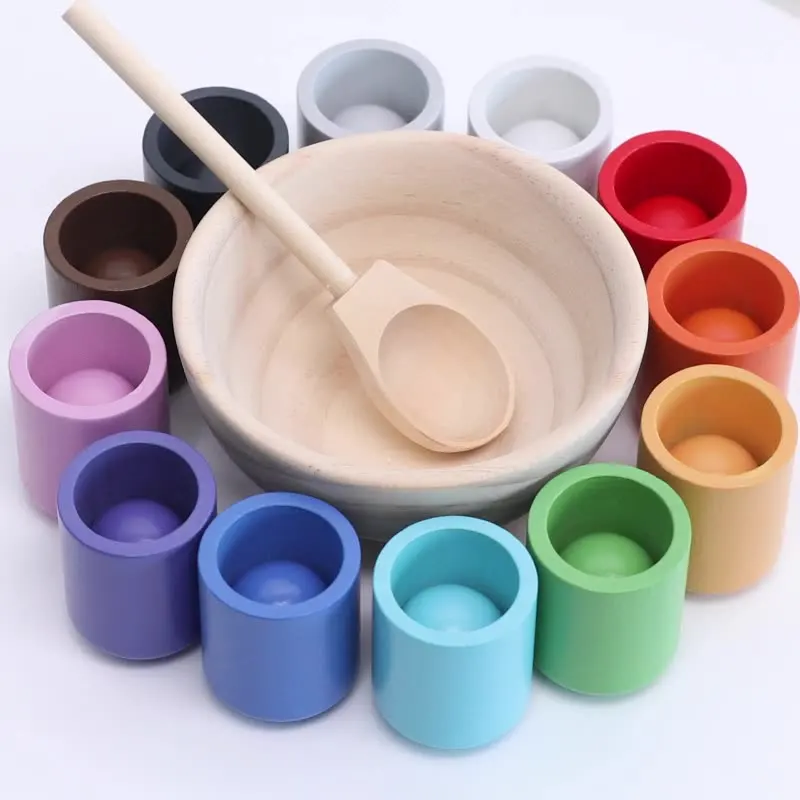 Balls in Cups Wooden Sorter Game 12 Balls 30 mm Age 1+ Color Sorting and Counting Preschool Learning Education Montessori Toys