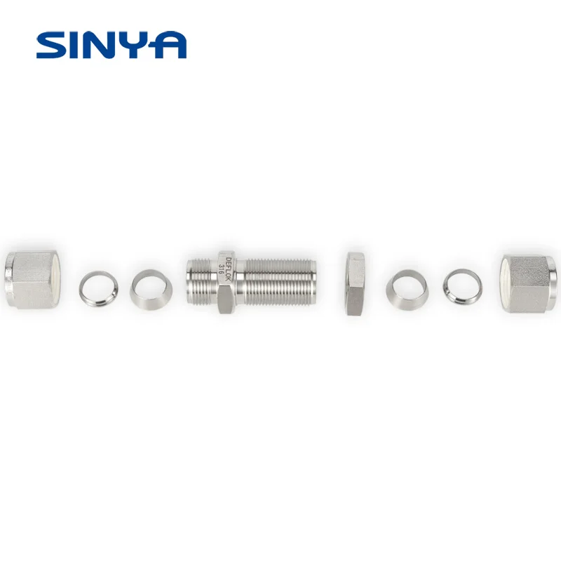 Compression Double Ferrule Fittings Connector 3/8 inch Tube  316 Stainless Steel 6000 PSI Duplex Monel 6Mo 3/4  Bulkhead Union