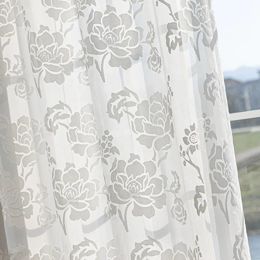 wholesale elegant living room bedroom hotel luxury pastoral burnout printing flower white sheer window curtains for home
