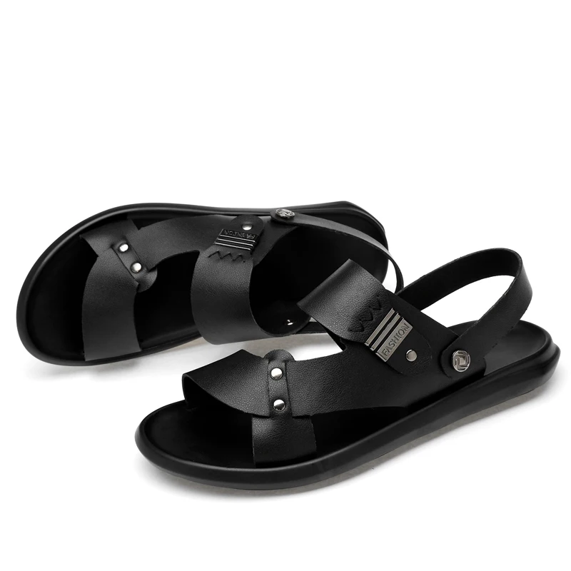 Мужские сандалии из натуральной кожи, коричневые шлепанцы, пляжная обувь, размеры 37-45, лето 2020