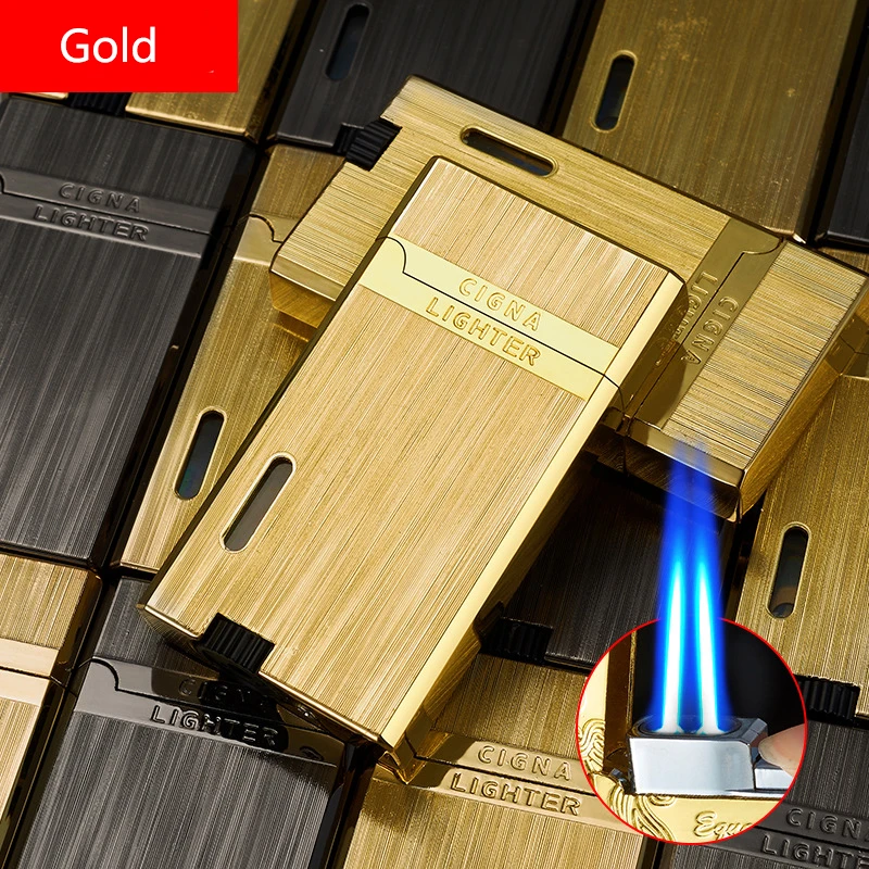 Metal steel voice lighter dual blue flame inflatable windproof cigar lighter